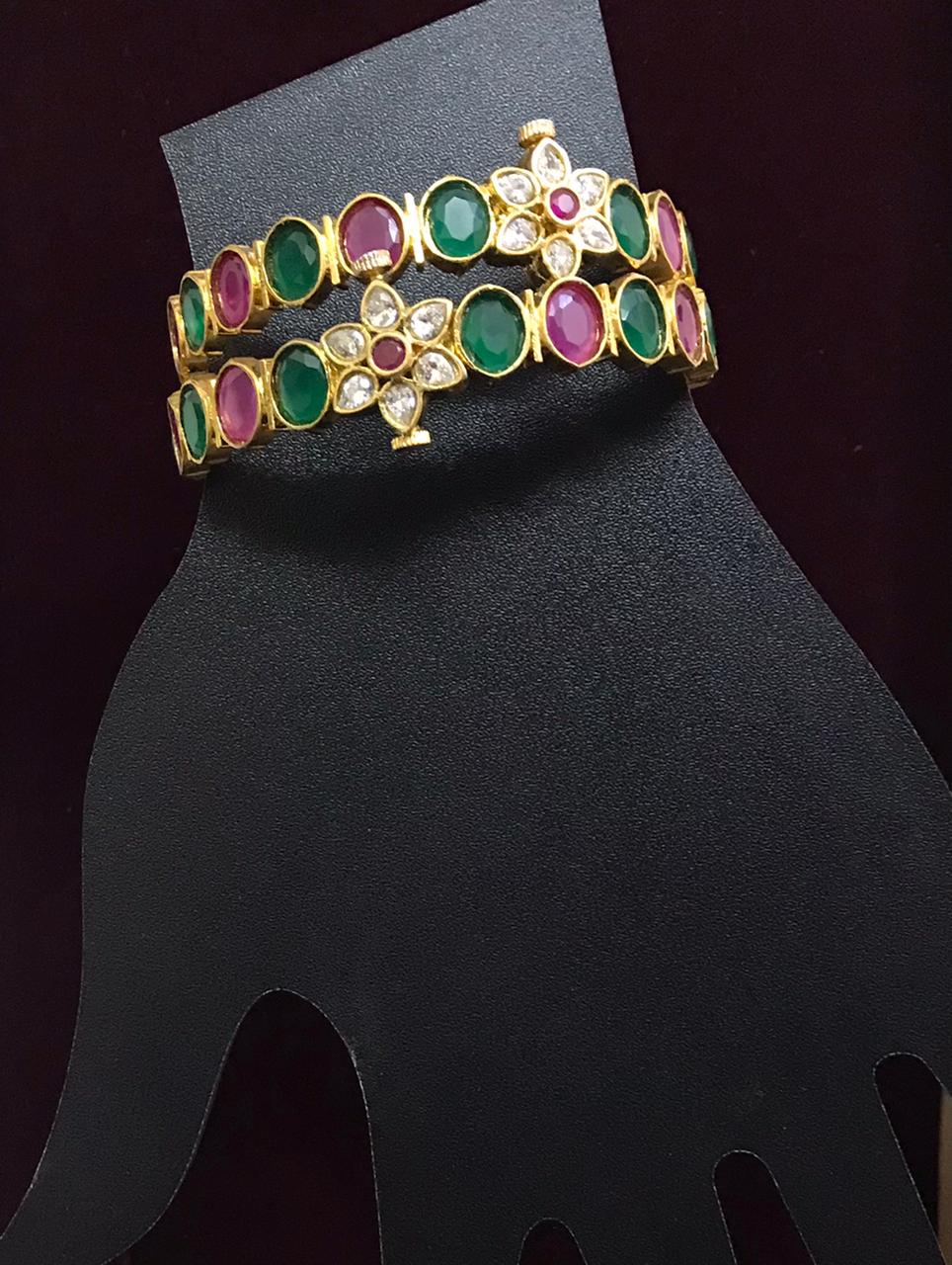 Ruby Green Stone Bangles Enlarged with Screws
