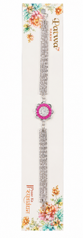 Silver Chain Designer Rakhi with Pink Stone Floral Centerpiece