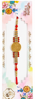 Traditional Red & Gold Designer Rakhi with Kundan Work