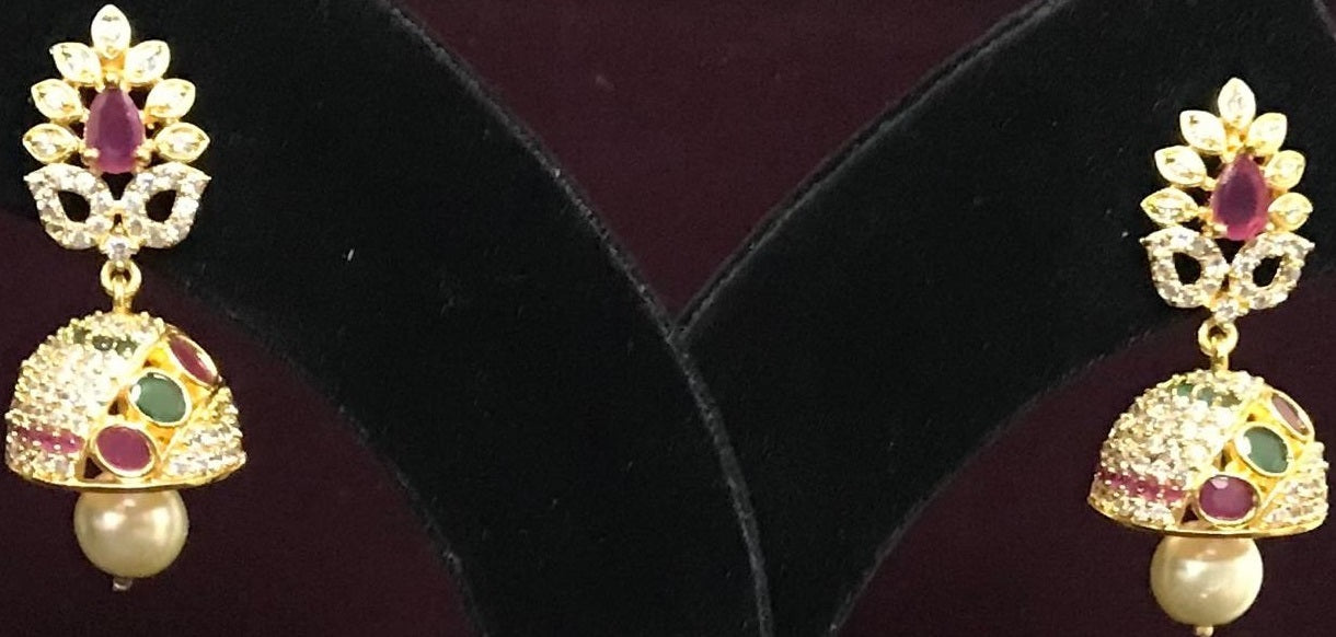 Ruby Green Stone Ear Rings